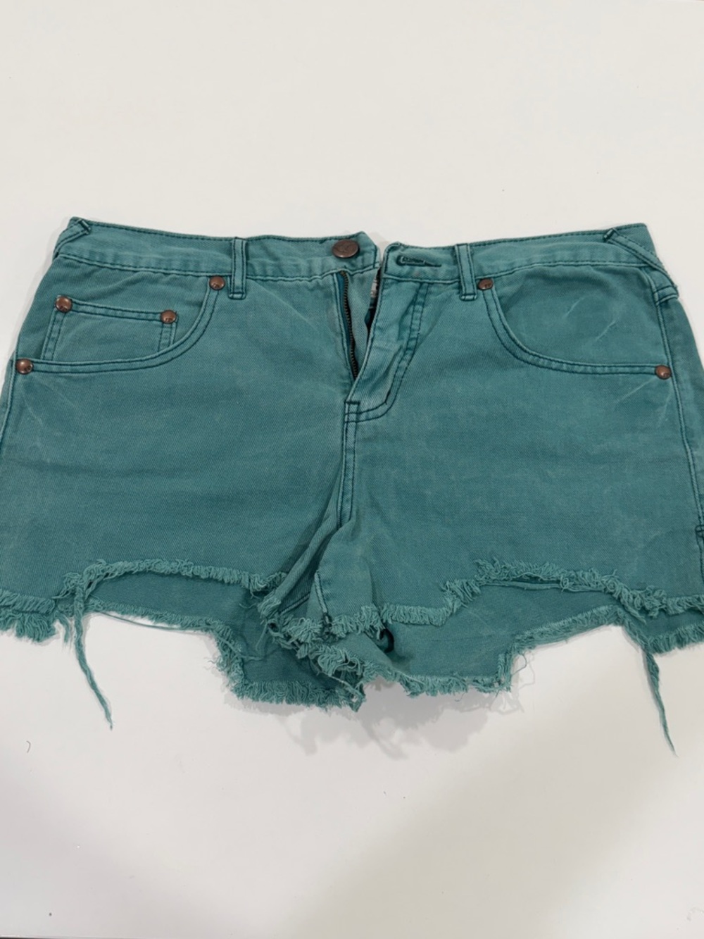 Y2K Free People Teal Distressed Women’s Denim Shorts size 30